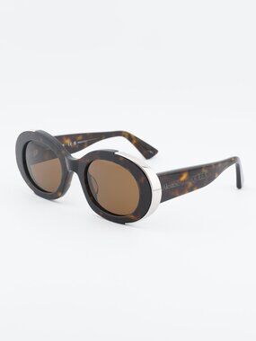 Alexander McQueen AM0445S 002 Sunglasses Havana Oval Frame, Brown Lenses